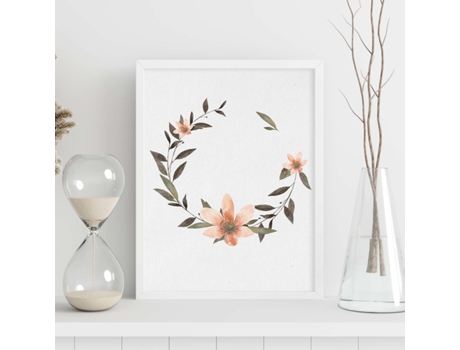 Póster NACNIC de Coronas Florales. Corona Floral Salmon, Ilustrada con Diseños de Flores, Plantas, y Animales.