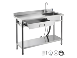Fregadero de cocina de acero inoxidable con cajón, acabado plateado cepillado, Vevor