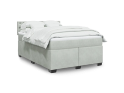 Cama Box Spring Con Colchón Terciopelo Gris Claro 140x190 Cm