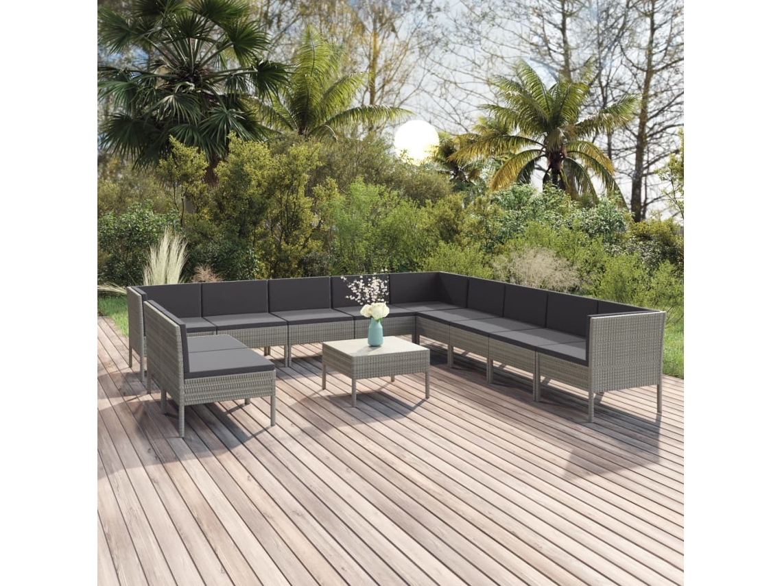 Conjunto de jardín DKD Home Decor de 12 piezas con cojines de mimbre gris