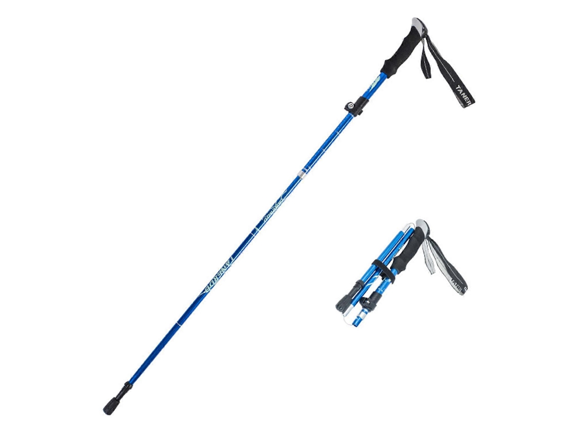 Bastón de senderismo telescópico y plegable con sistema antiimpacto para rutas y excursiones.