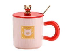 Taza de 320 ml con tapa y cuchara, taza de oso de cerámica, taza de desayuno para parejas en casa u oficina NEVEANCE