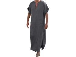 Traje Tradicional Masculino Con Cuello En V Holgado Y Largo Corto, Talla 4xl, Gris Oscuro.