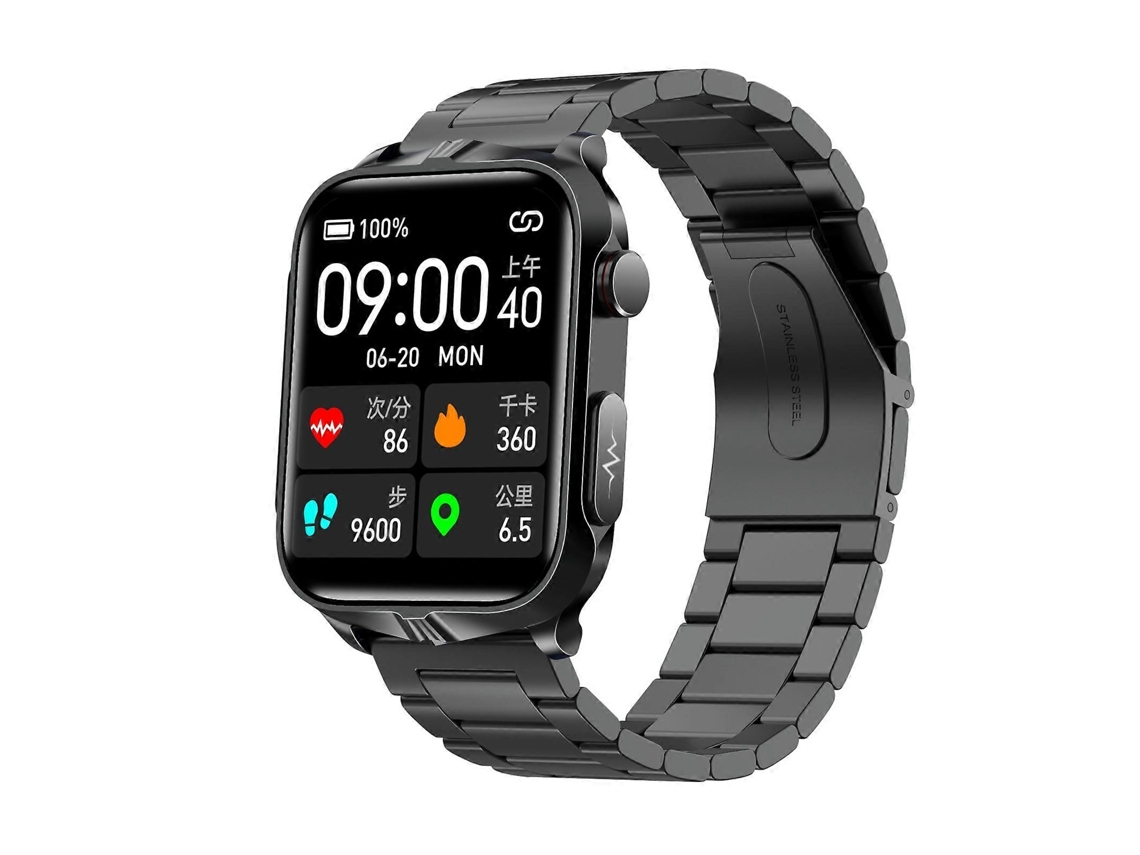 Reloj inteligente TK11P con pantalla IPS de 1,83 pulgadas, resistencia al agua IP68, correa de acero, monitorización de estrés/ECG para bicicleta eléctrica (negro)
