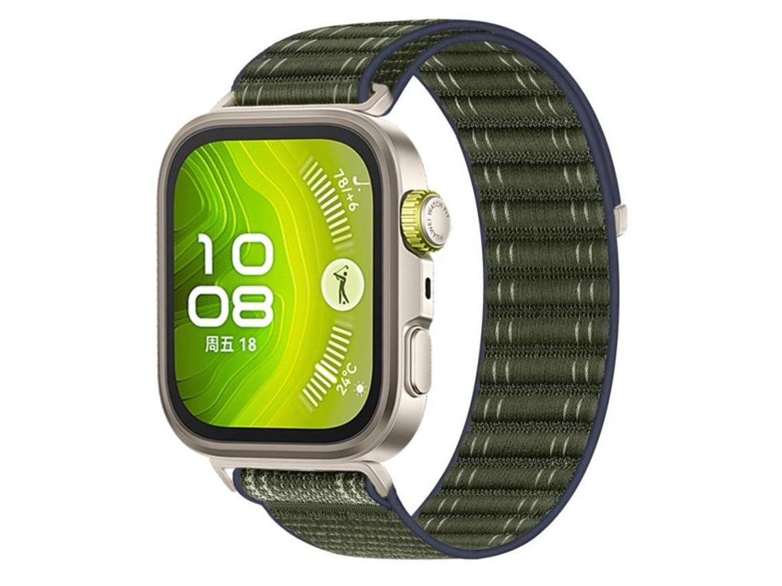 Bracelete Para Huawei Watch Fit 4 Pro / Fit 4 / Fit 3 - Nylon Trançado Ondulado - Fecho De Velcro Verde Militar
