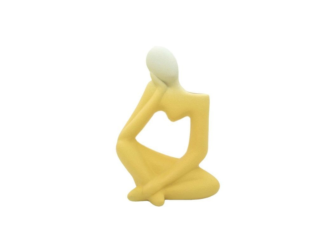 Jarrón De Escultura Abstracta, Estilo Pensador, Cerámica Amarilla, Decorativo, Moderno.