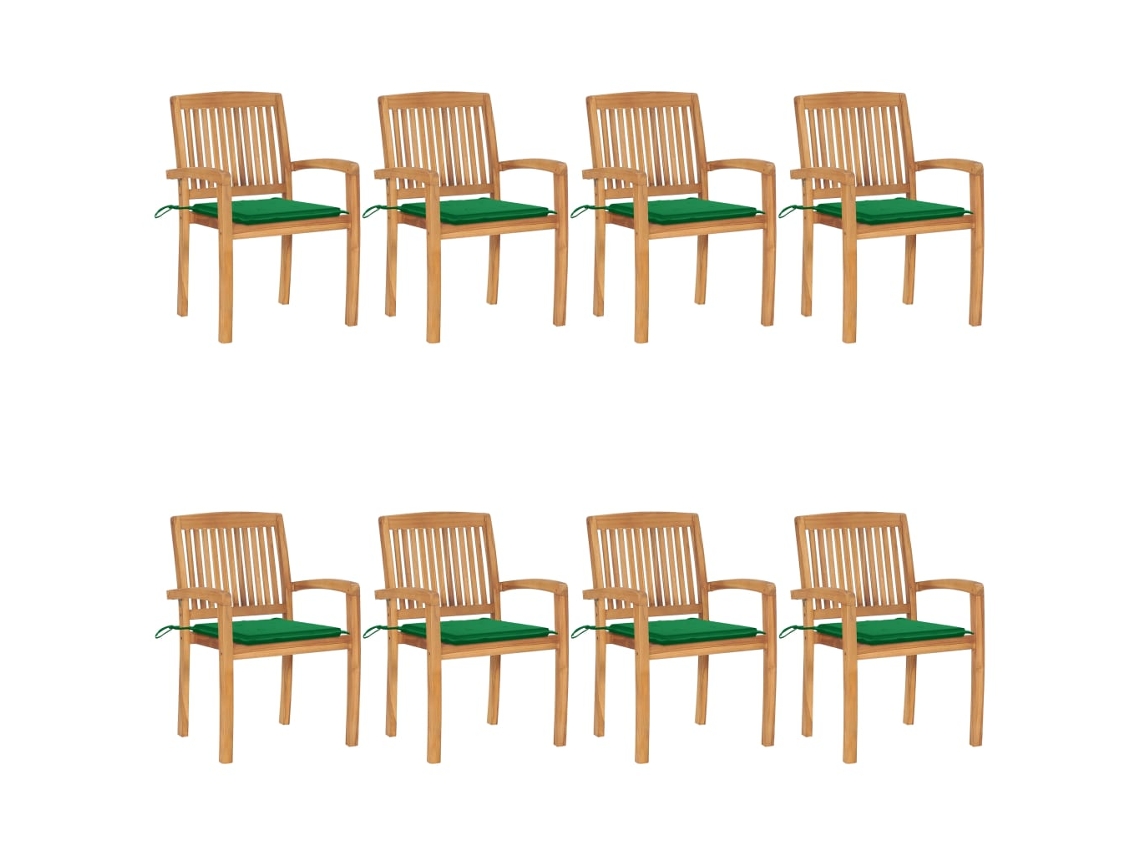 Sillas de jardín apilables DKD Home Decor de 8 piezas con cojines de teca maciza