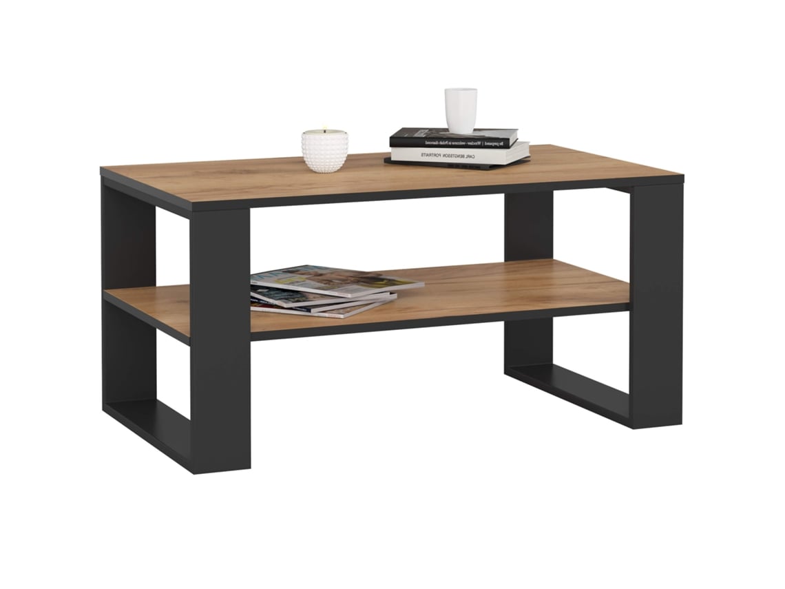 Mesa De Centro Alex Roble Craft 92 Cm Con Patas En Color Negro 92x53x45 Cm
