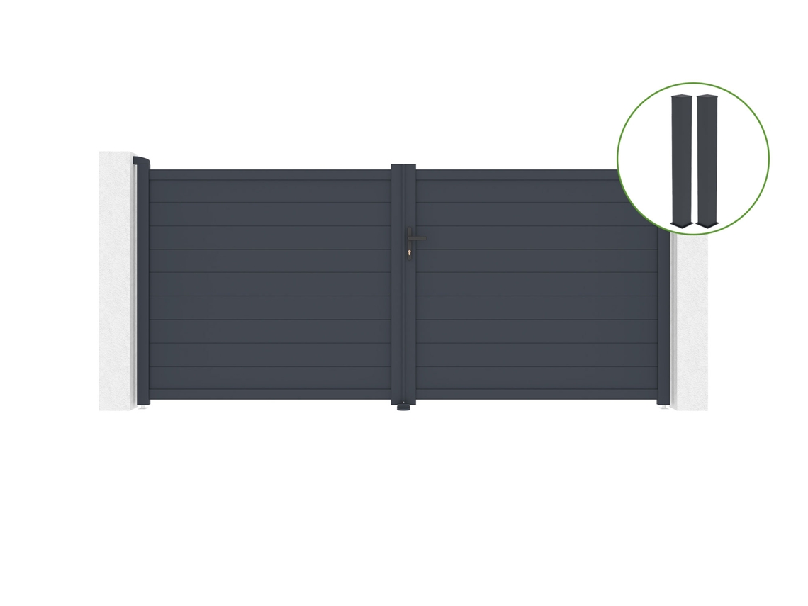 Puerta abatible 3,5m EIGER Al.160cm aluminio gris 2 postes 20x20cm Al.190cm CASANOOV