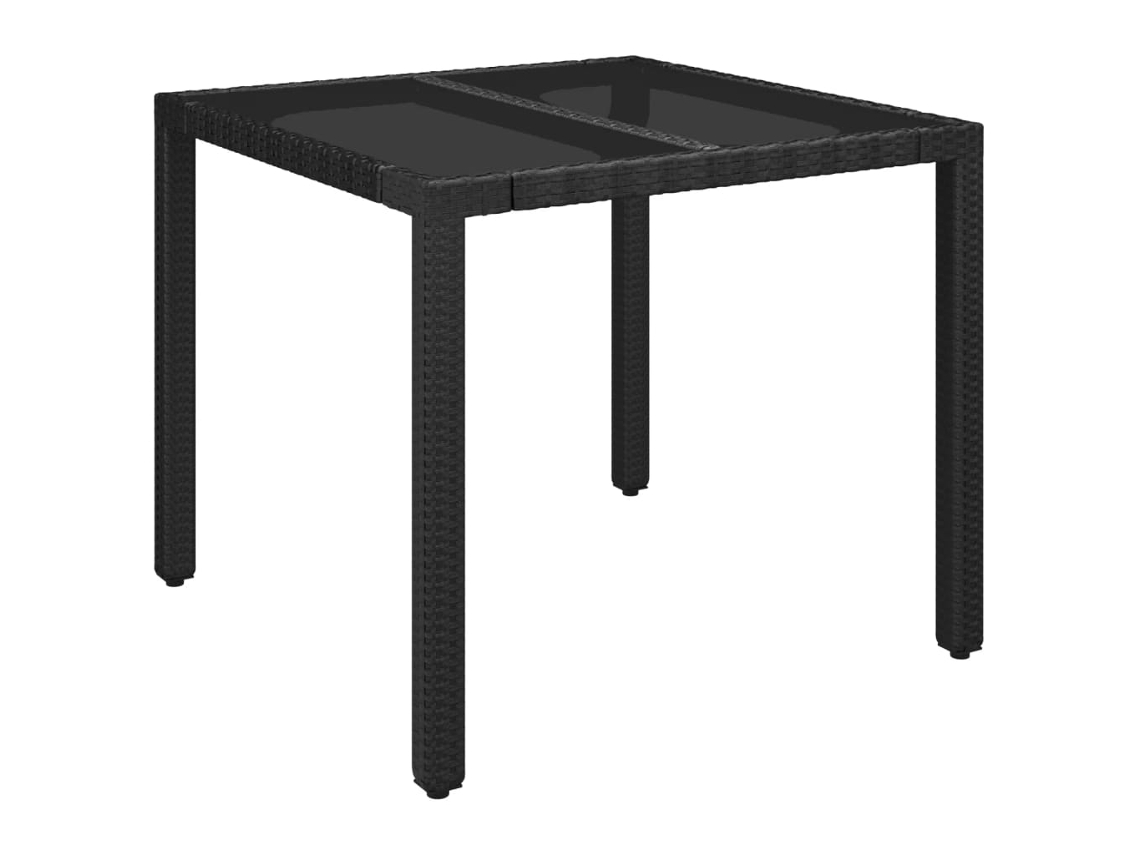 Mesa de jardín LOVELY HOME con tapa de vidrio y patas de mimbre en color negro (90 x 90 x 75 cm)
