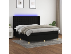 Cama Box Spring Colchón Y Luces Led Tela Negro 160x200 Cm