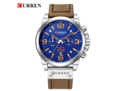 Reloj De Pulsera De Cuero Para Hombre (azul Caqui), Resistente Al Agua, Con Calendario Y Movimiento De Cuarzo Multifuncional De Seis Manecillas.