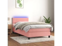 Cama box spring colchón y LED terciopelo rosa 100x200 cm