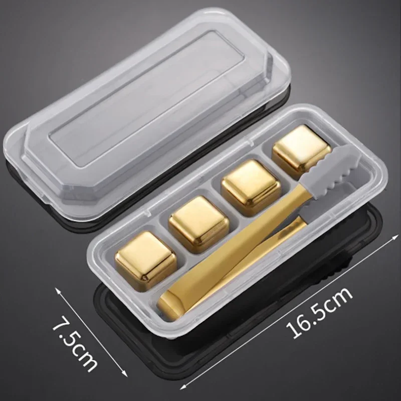 (oro, 4 Unidades, Con Clips) Cubitos De Hielo Reutilizables De Acero Inoxidable, De Congelación Rápida, Metal Apto Para Uso Alimentario.