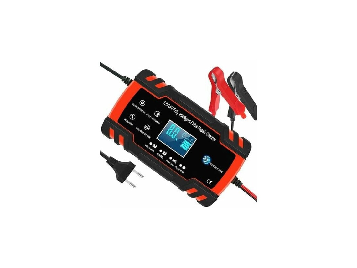 Cargador de baterías de plomo-ácido de 12 V y 24 V, totalmente automático e inteligente con compensación de temperatura para coches y motocicletas.