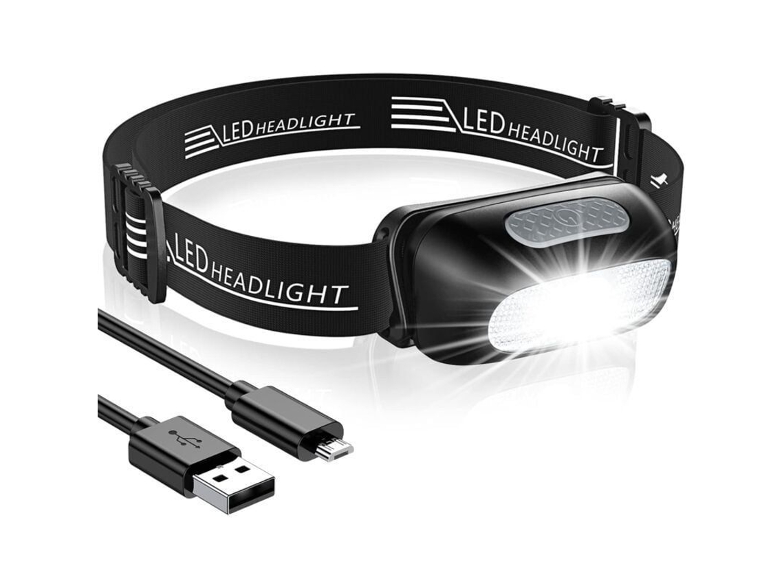 Linterna frontal LED recargable con 5 modos de iluminación, resistente al agua, para pesca, acampada, senderismo y ciclismo.