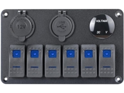 Panel De Interruptores Basculantes Impermeables De 6 Vías Y 12 Voltios Para Embarcaciones, Iluminado Por Led Azul.