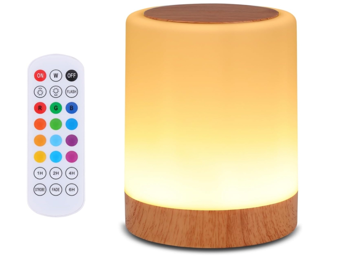 Lámpara de Mesita de Noche Sensible al Tacto 13 Colores Rgb y 5 Brillos Lámpara de Mesa Recargable Usb Luz Nocturna Regulable con Control BISBISOUS