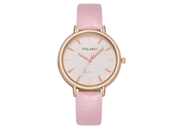 Reloj De Pulsera De Cuarzo Sencillo Para Mujer Con Correa De Piel Sintética Rosa - Moda