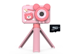 Cámara digital Eifson con trípode, pantalla HD de 1080p, 2 pulgadas, tarjeta de 32 g (oso rosa)