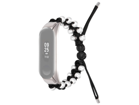 Correa de nailon decoración de cuentas diseño de cordón ajustable para Xiaomi Mi Band 5/6 - negro