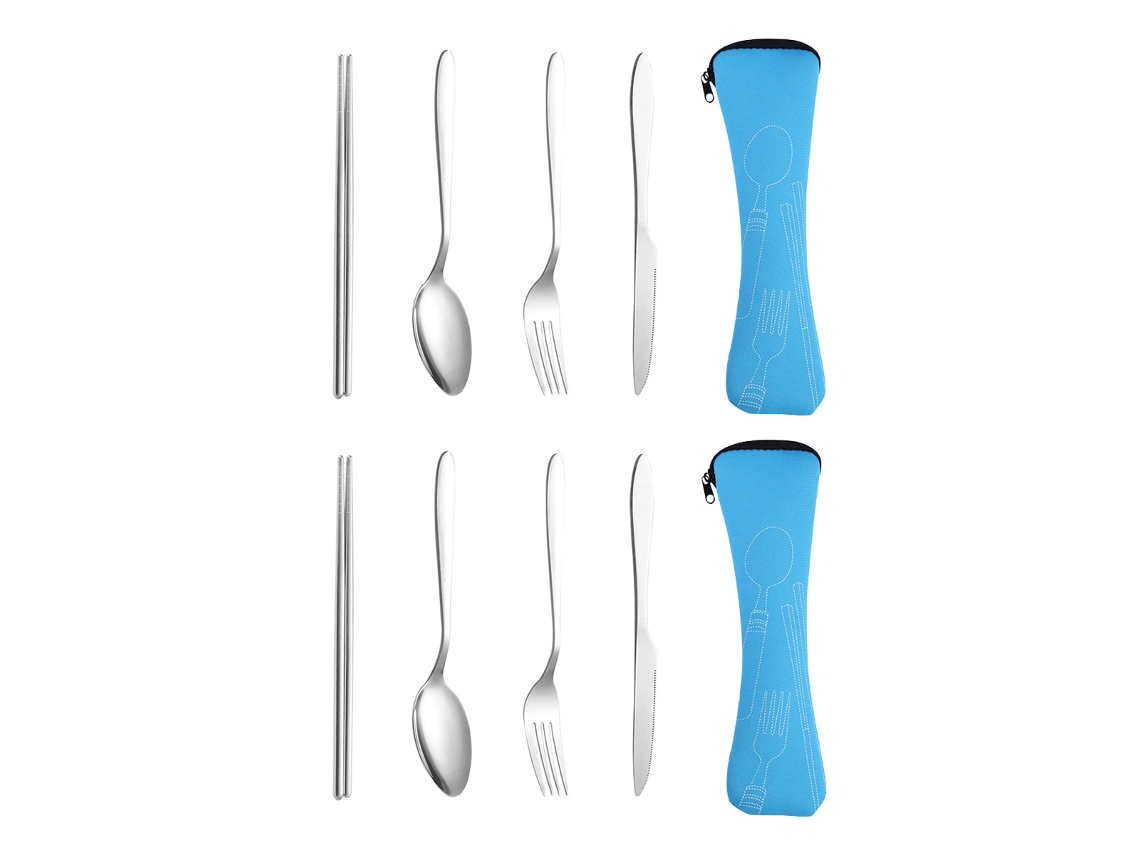 Juego de 4 cubiertos portátiles con estuche - Utensilios de camping, juego reutilizable TRUYUETY