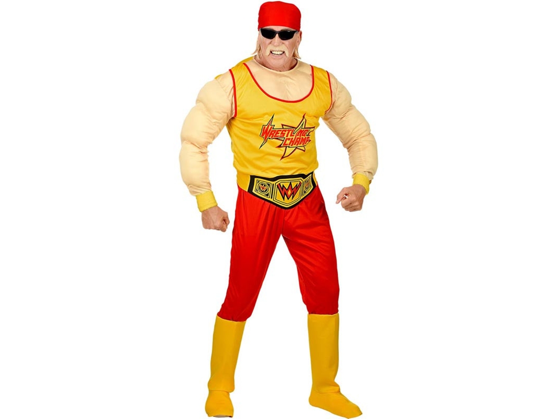 Disfraz de Campeón W amarillo y rojo con bandana para hombre