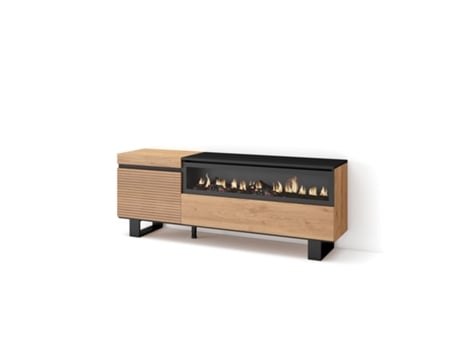 Mueble TV Televisión, 150x57x35cm, Para TV hasta 65, Chimenea eléctrica, Diseño industrial, Roble SKRAUT HOME