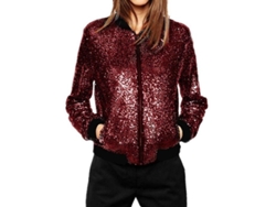 2026-chaqueta Casual Sin Cuello Slim Con Lentejuelas Y Cremallera Para Mujer Cnr S Borgoña