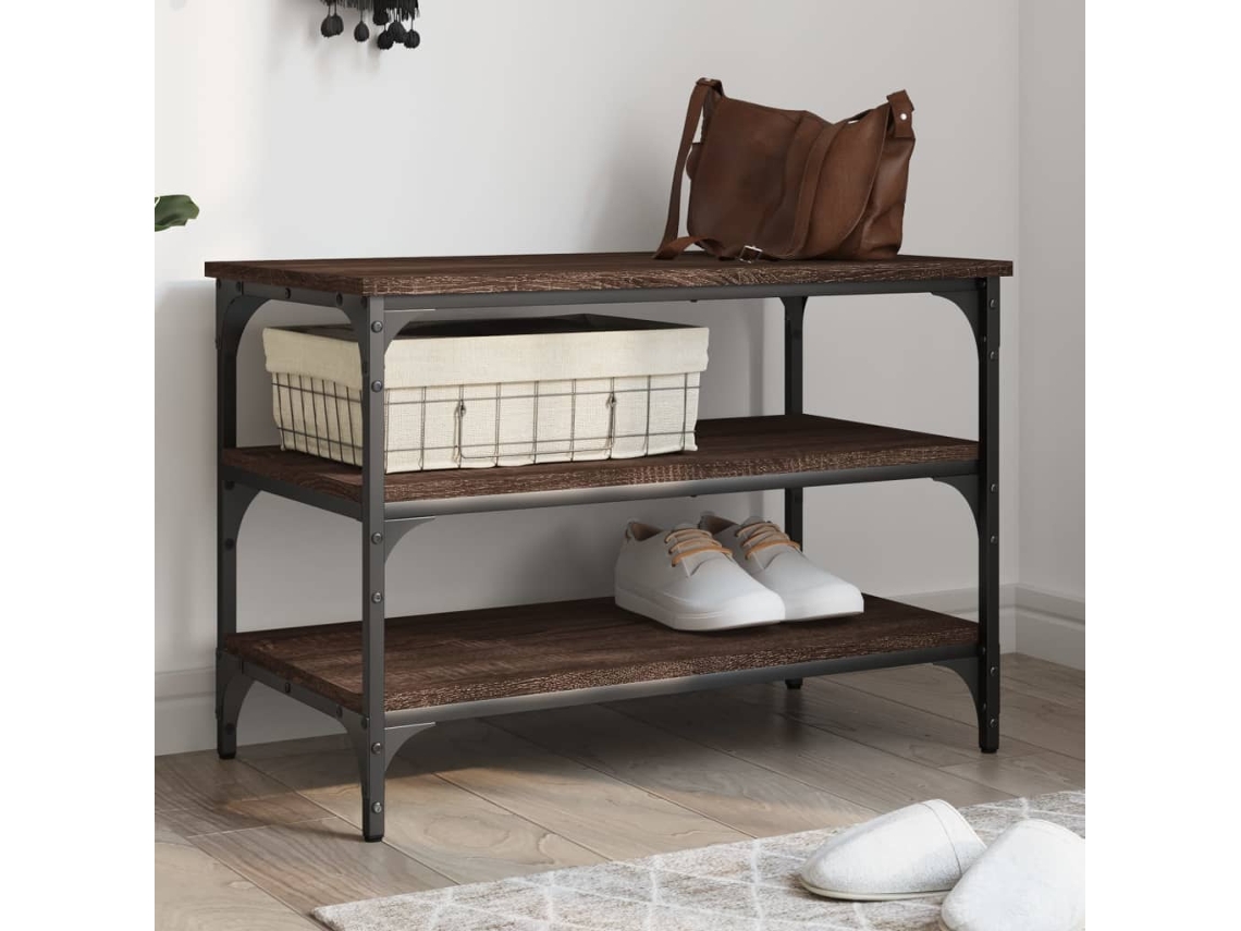 Banco Zapatero Madera De Ingeniería Roble Marrón 70x38,5x49 Cm