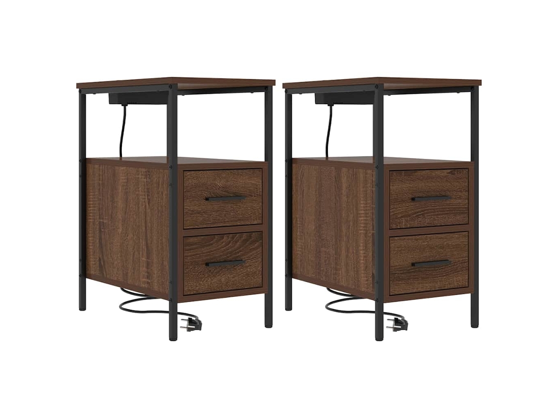 Maison Exclusive - Armario De Noche Con Cajón 2 Pcs Roble Marrón 30 X 48 X 61 Cm