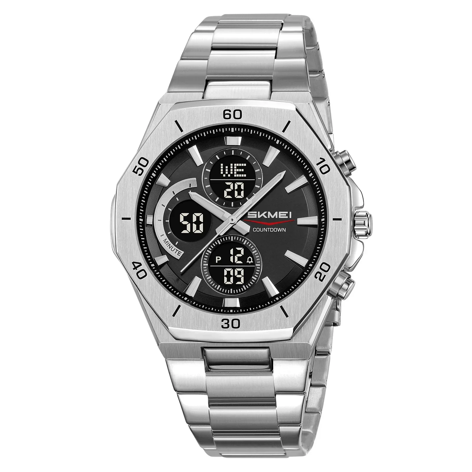 Reloj De Hombre (plateado Y Negro), Movimiento Digital, Multifuncional, Retroiluminación El, Resistencia Al Agua De 30 M.