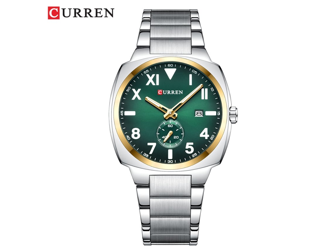 (bisel Dorado, Verde) Reloj Con Calendario, Correa De Acero Inoxidable, Reloj Deportivo Para Hombre, Reloj De Pulsera De Cuarzo Para Negocios