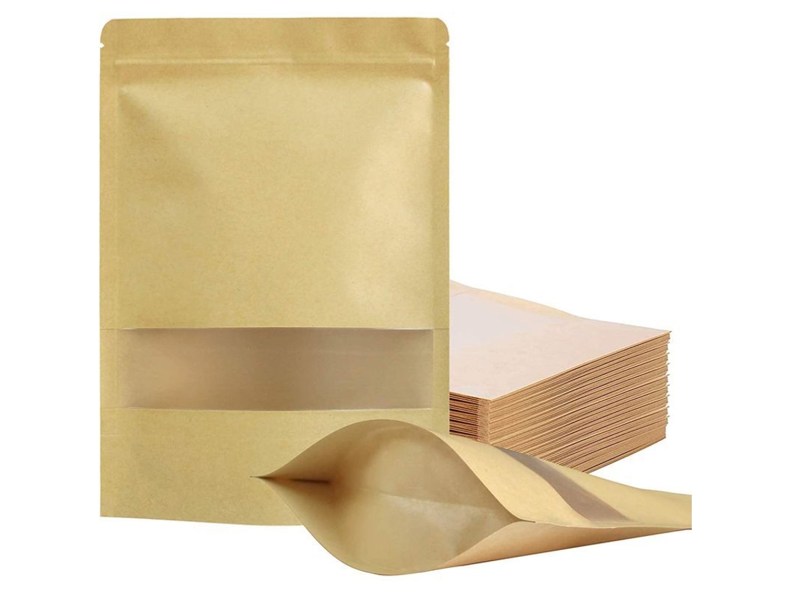 100 Bolsas De Papel Kraft De 18*26+4 Cm Con Cierre De Cremallera, Reutilizables Para Almacenar Alimentos.
