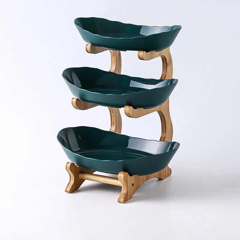 Frutero de madera, escurridor de platos y portautensilios de cocina con separadores. Mdug (verde, 3 niveles)
