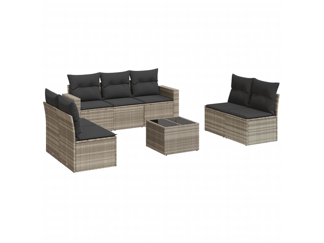 Conjunto de 8 sofás de jardín con cojines, mimbre, gris claro, MAISON EXCLUSIVE (8 piezas)