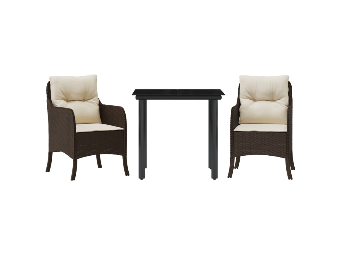 Conjunto 3 comedor de jardín VIDAXL y cojines ratán sintético marrón