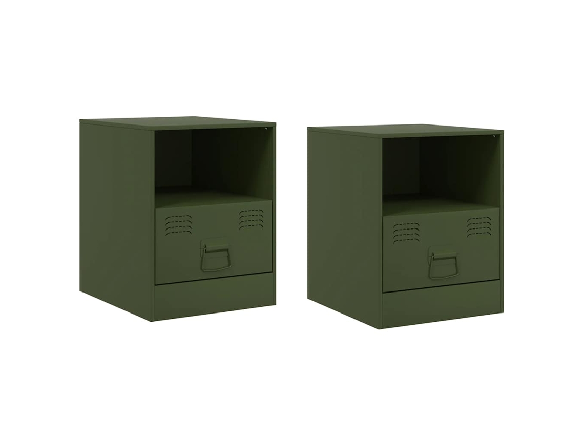 Juego de 2 mesitas de noche de acero verde oliva MAISON EXCLUSIVE 34,5x39x44 cm
