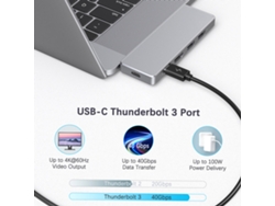 Adaptador De Concentrador Usb C De Aleación De Aluminio 7 En 1 Con Carga Pd, Datos, Video 4k Y Puertos Usb 3.0