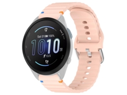 Bracelete Para Garmin Forerunner 165 (20mm) - Silicone - Grão Ondulado - Costurado Rosa