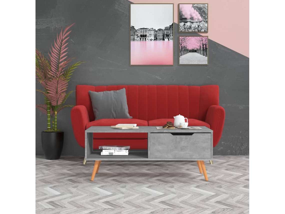 Mueble De Tv Madera De Ingeniería Gris Hormigón 100x49,5x43 Cm