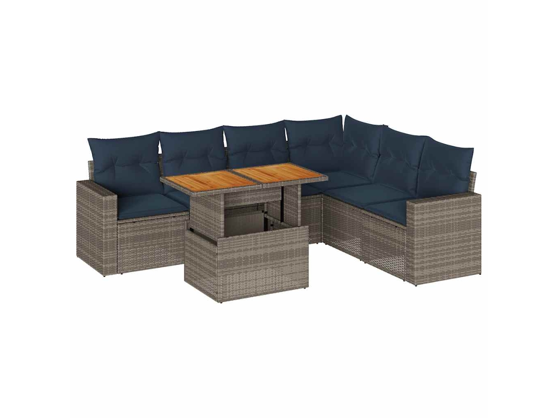 Conjunto de 7 sofás de jardín con cojines de mimbre y patas grises, MAISON EXCLUSIVE (7 piezas)