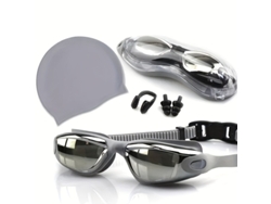 Óculos De Natação Para Adultos Com Touca De Silicone Tampões Para Os Ouvidos E Clipe Nasal (cinza)