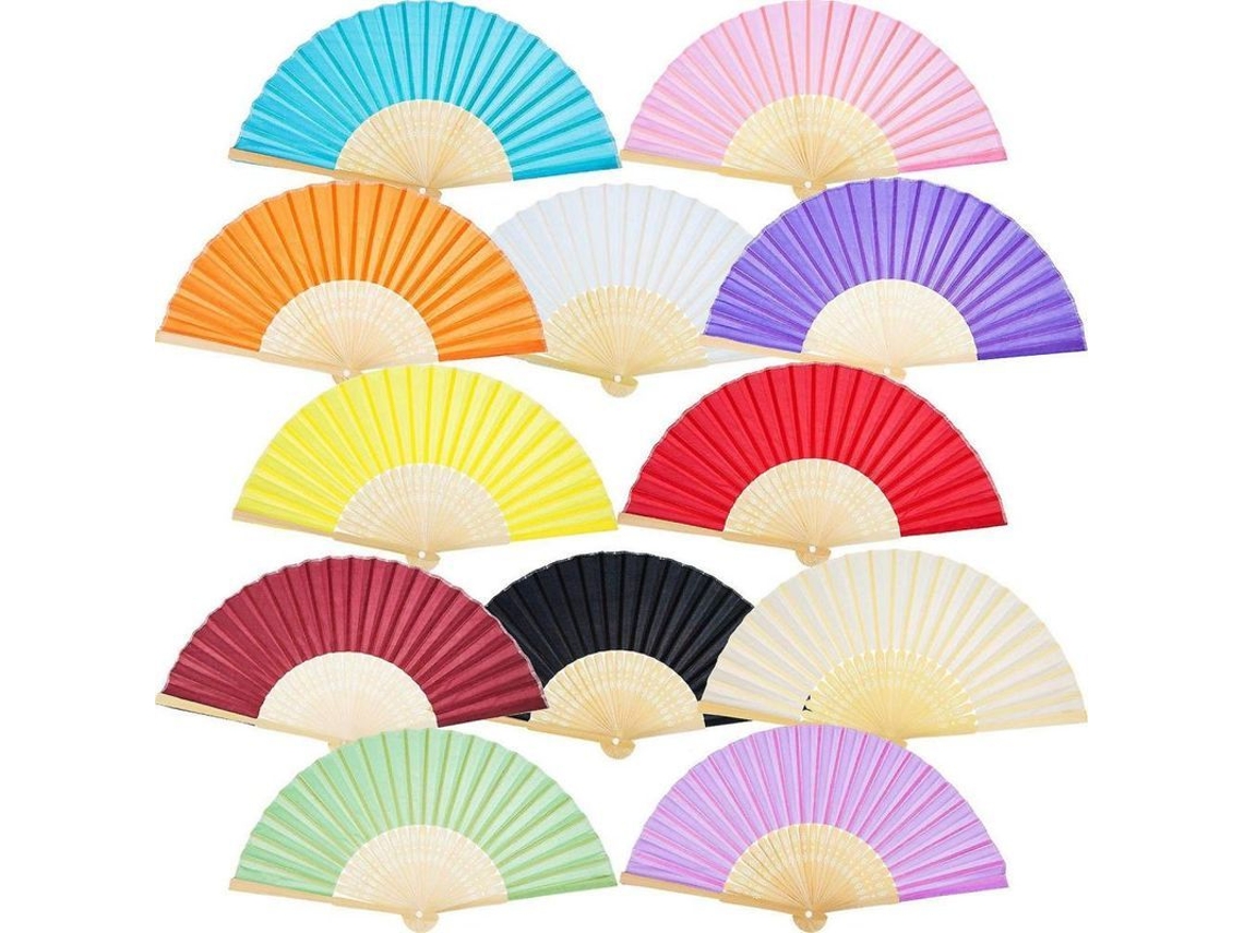 Paquete De 12 Abanicos Plegables Portátiles De Seda Y Bambú Para Bodas, Iglesias, Fiestas Y Decoración Diy.