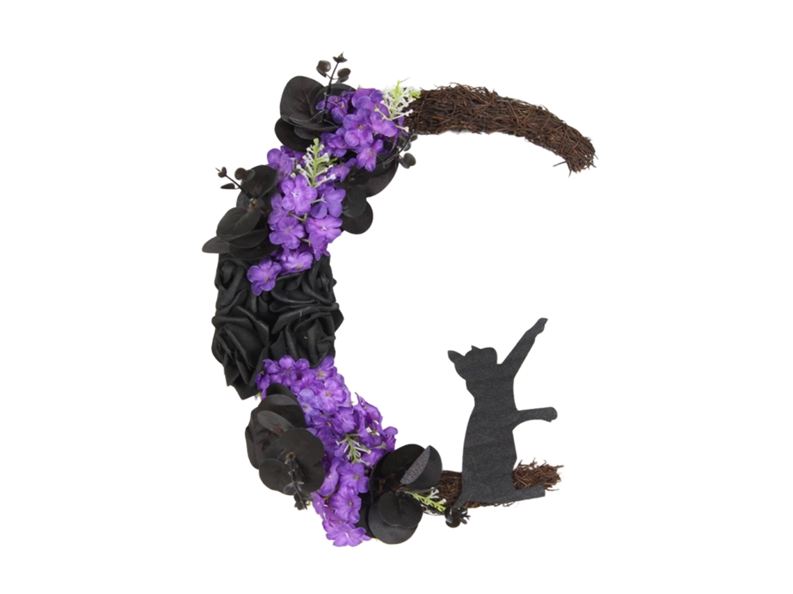 Corona de Halloween con gato, decoración de la puerta de casa NEVEANCE