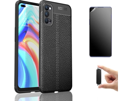 Kit Carcasa, Protector Y Soporte Oppo Reno4 5G Ultimatte Rugged Leather Negro