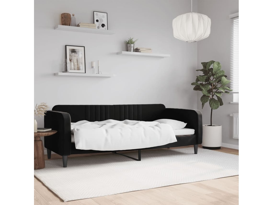 Sofá Cama Sin Colchón Terciopelo Negro 80x200 Cm