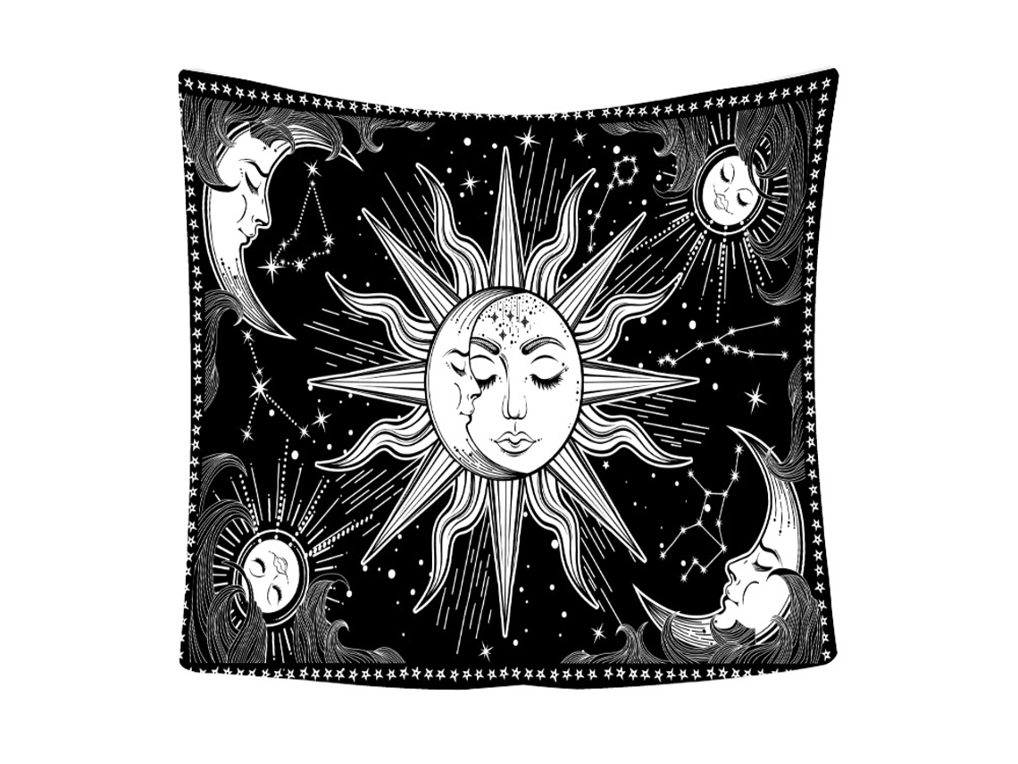 Tapiz para pared tapiz blanco y negro con flecos para decoración de habitación, sala y dormitorio (51,2x59,1 pulgadas, 130x150 cm) LAOPIPFU
