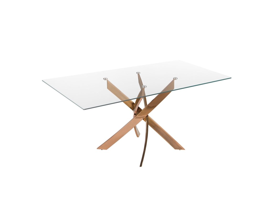 Mesa de Comedor Rectangular en Cristal Templado y Acero Rosa Angel Cerdá