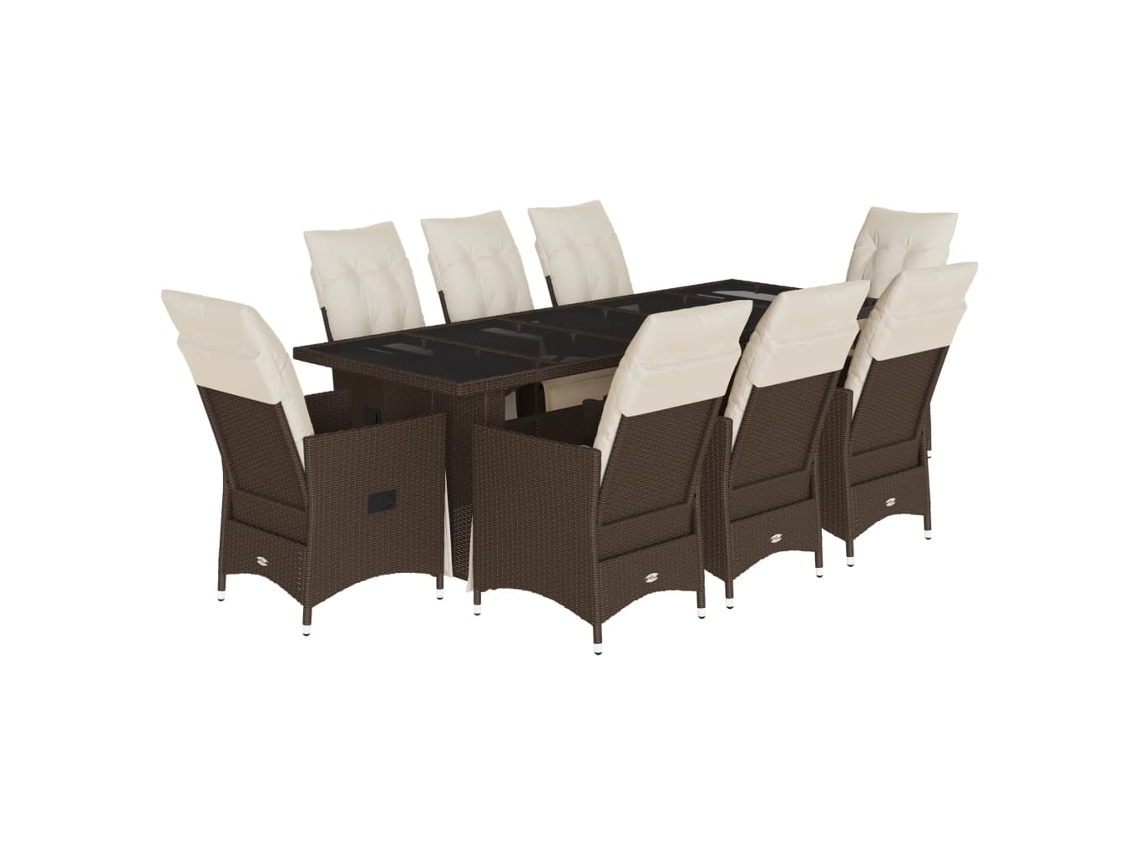 Maison Exclusive - Set De Mesa Y Sillas Jardín 9 Piezas Y Cojines Ratán Pe Marrón